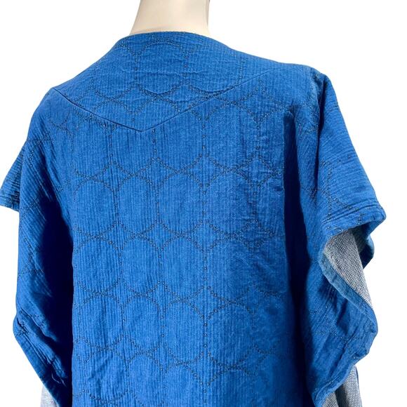 Horses Atelier Blue Geometric Quilted Blanket Kaftan Cover-Up Dress M/L *Flaw - Picture 4 of 9